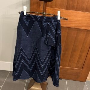 Eva Franco Asymmetrical Skirt in Navy with Zigzag Design